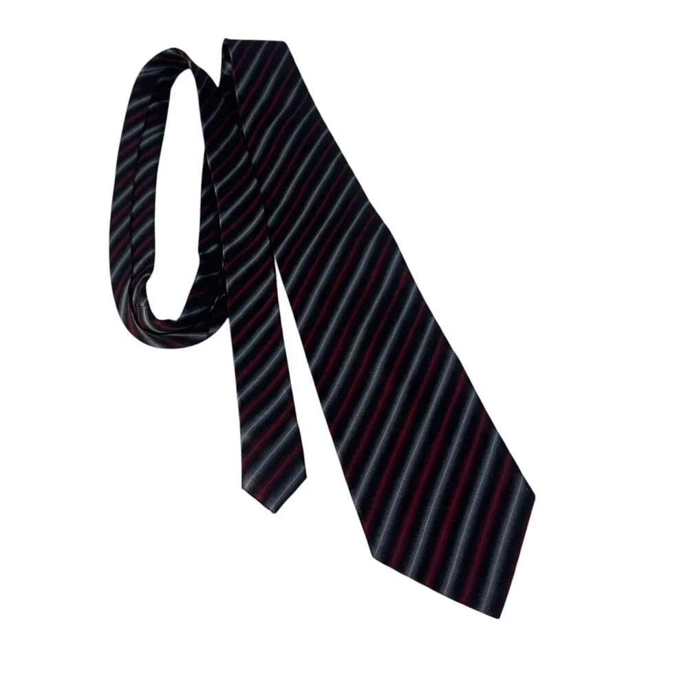 Joseph & Feiss Silk Tie Black Red Gray Diagonal Stripe Men Necktie 59 x3.75 Flaw